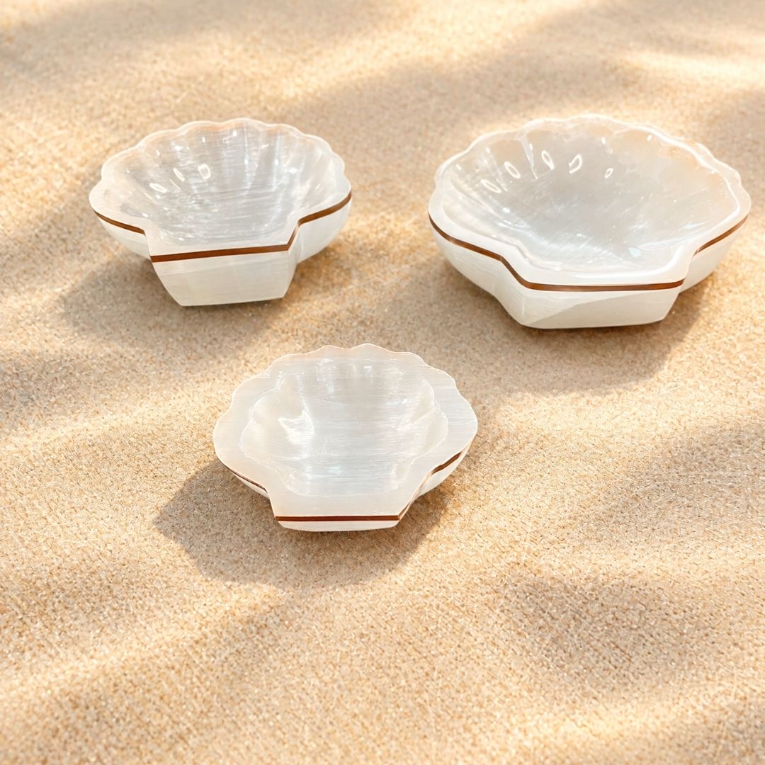 Copper-Infused Selenite Shell Bowl - Cleanse · Charge · Open
