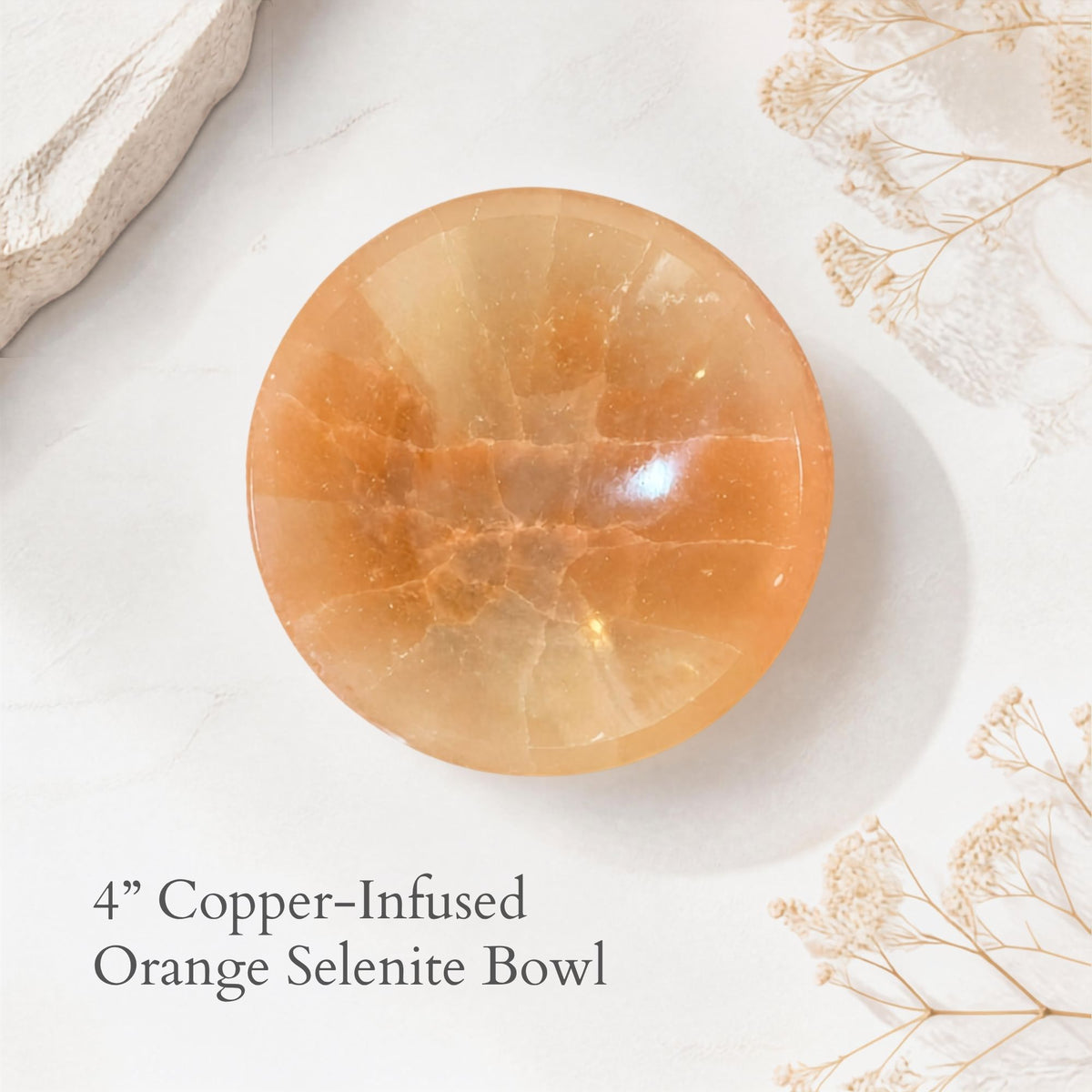 Copper-Infused Orange Selenite Round Bowl - 4"
