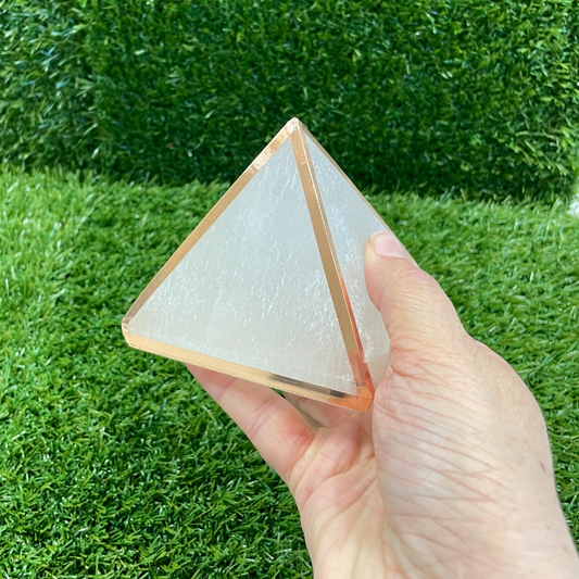 XL Copper-Infused Selenite Pyramid - Approx 3.25x3.25x2.75"