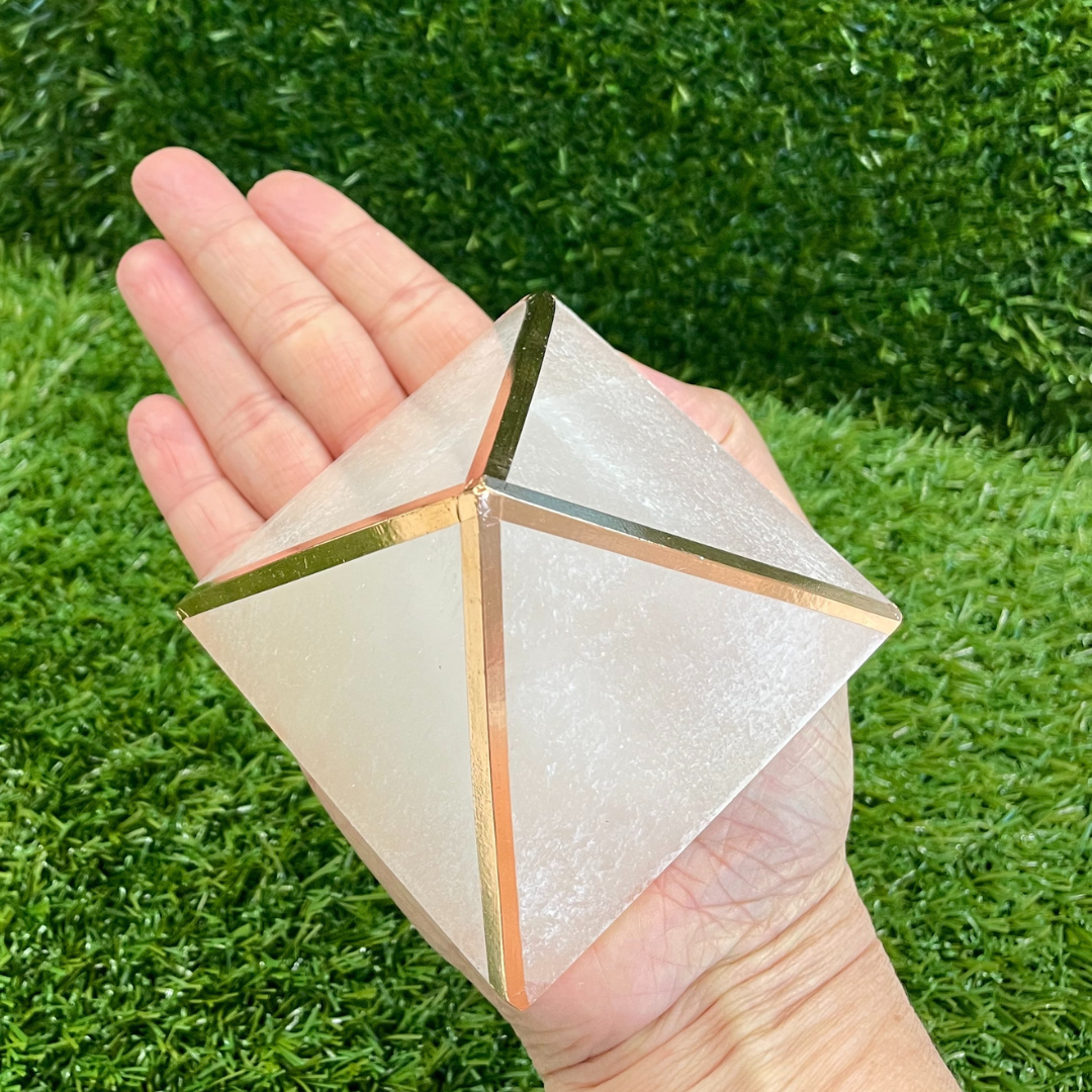 XL Copper-Infused Selenite Pyramid - Approx 3.25x3.25x2.75"