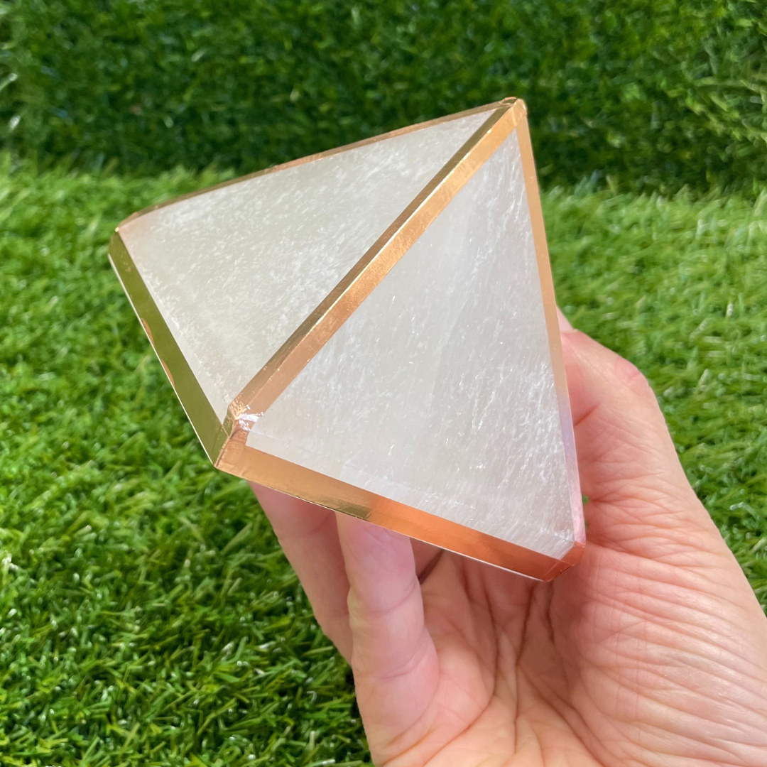 XL Copper-Infused Selenite Pyramid - Approx 3.25x3.25x2.75"