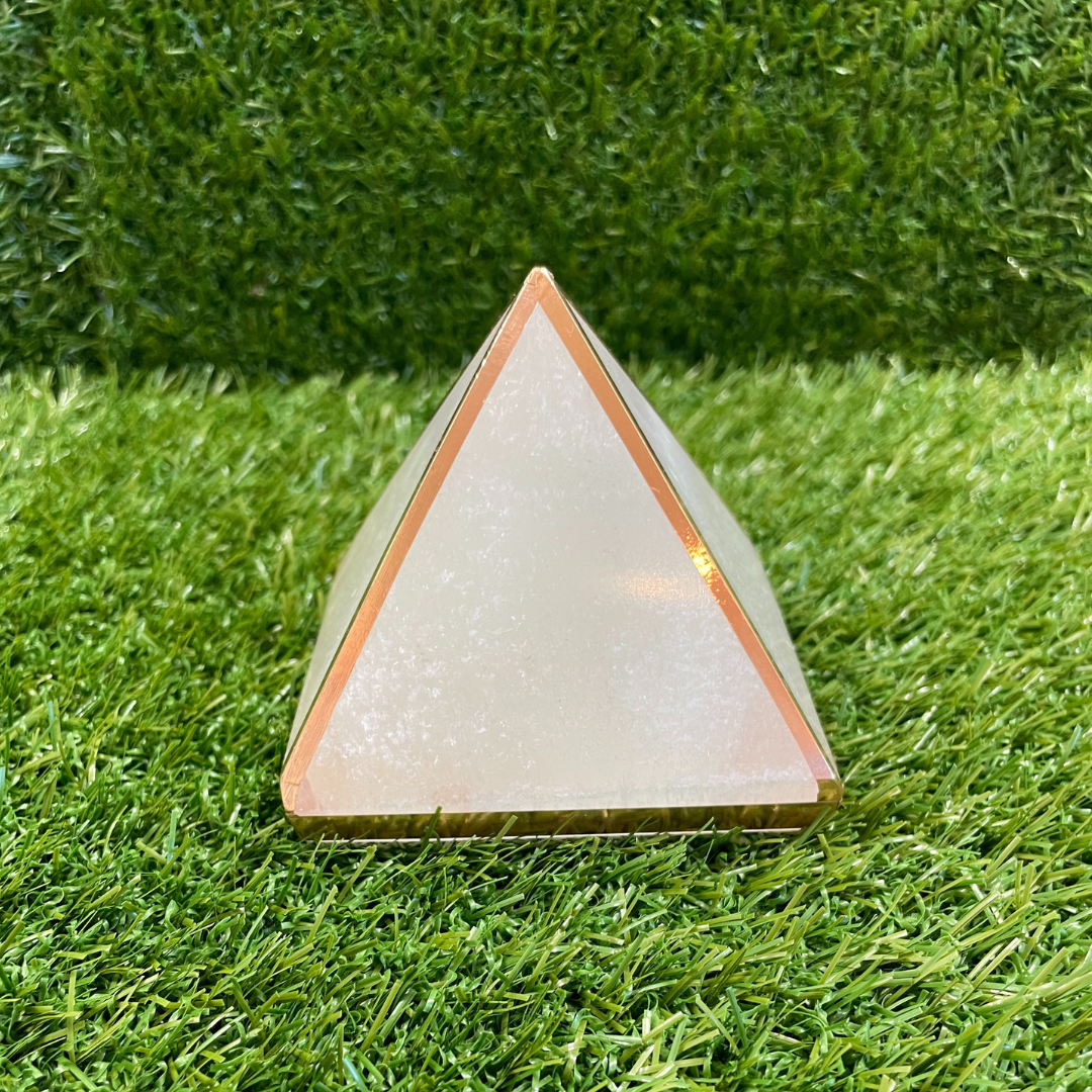 XL Copper-Infused Selenite Pyramid - Approx 3.25x3.25x2.75"