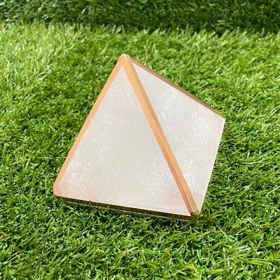 XL Copper-Infused Selenite Pyramid - Approx 3.25x3.25x2.75"