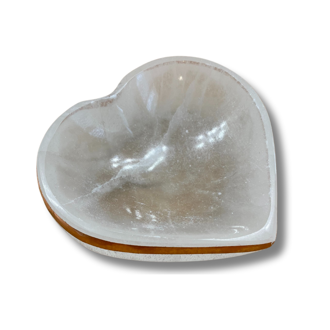 Copper-Infused Selenite Heart Bowl - 4"