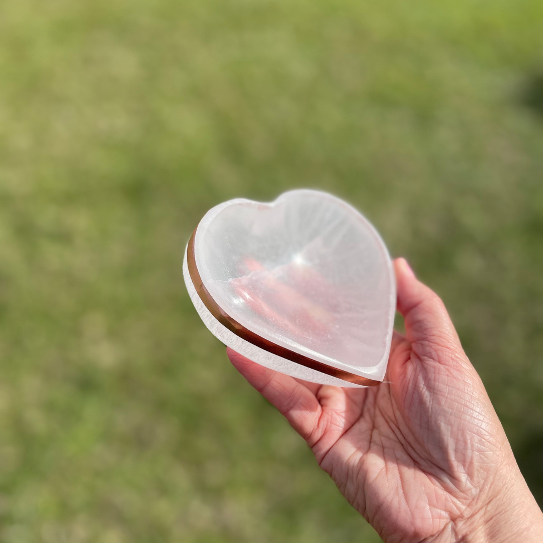 Copper-Infused Selenite Heart Bowl - 4"