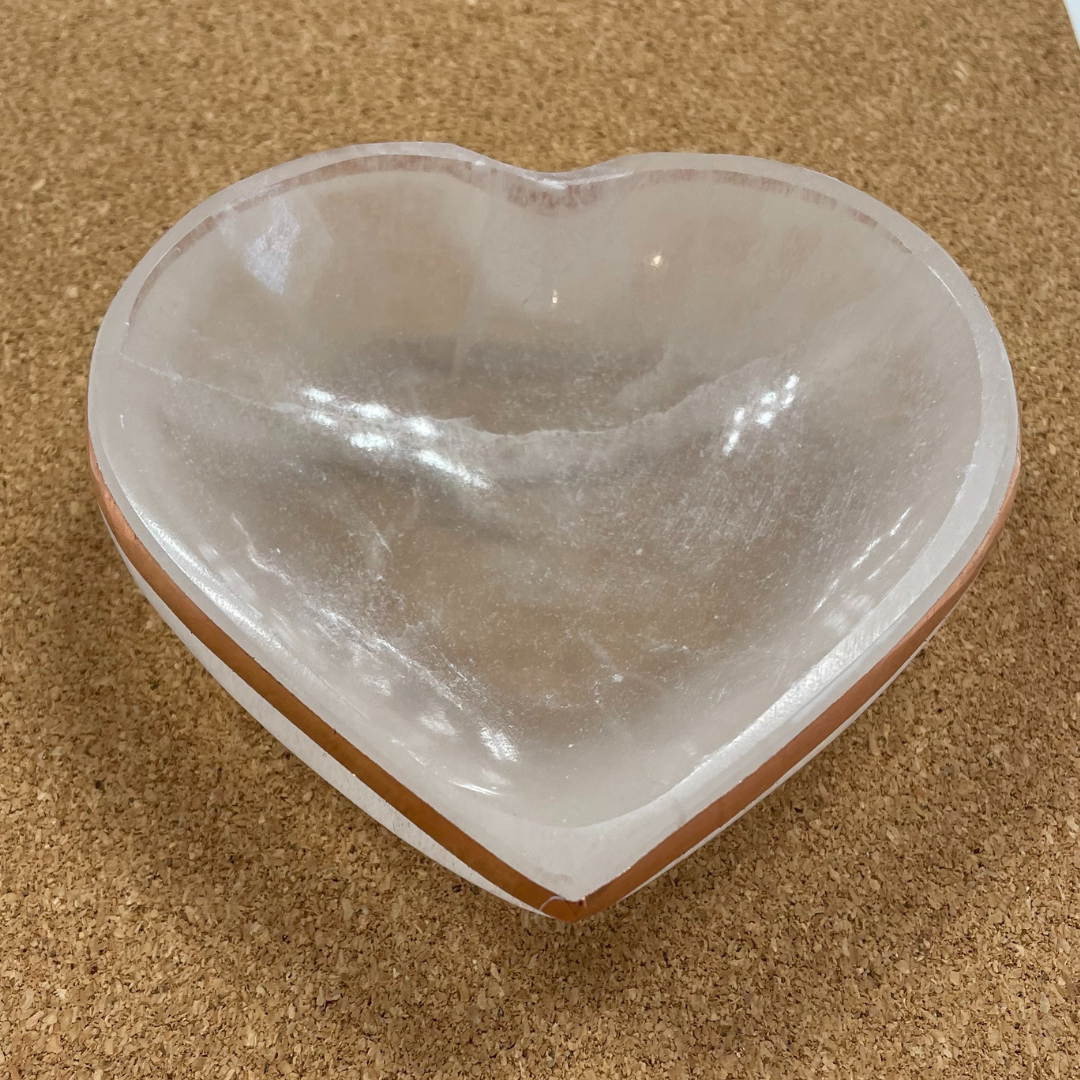 Copper-Infused Selenite Heart Bowl - 4"