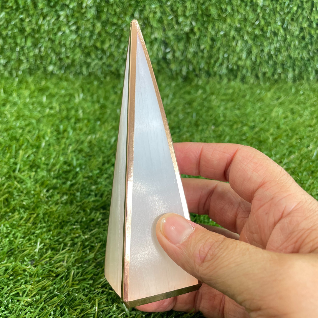 Copper-Infused Selenite Pyramid