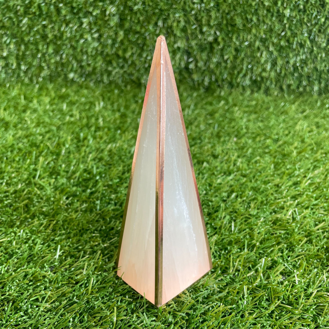 Copper-Infused Selenite Pyramid