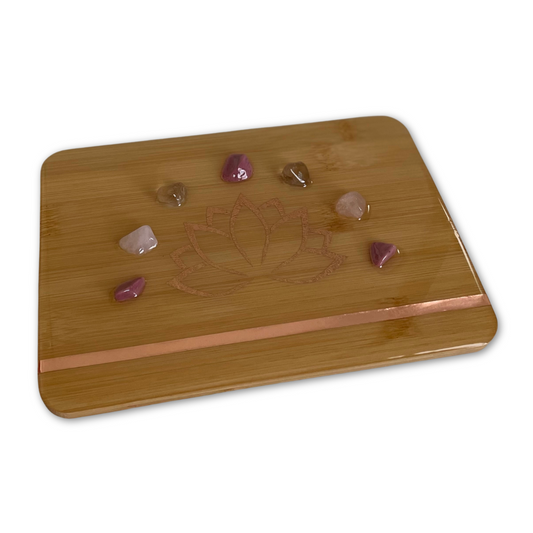 Lotus Bamboo Tray with Healing Crystals