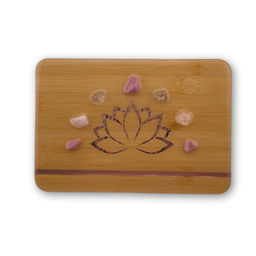 Lotus Bamboo Tray with Healing Crystals