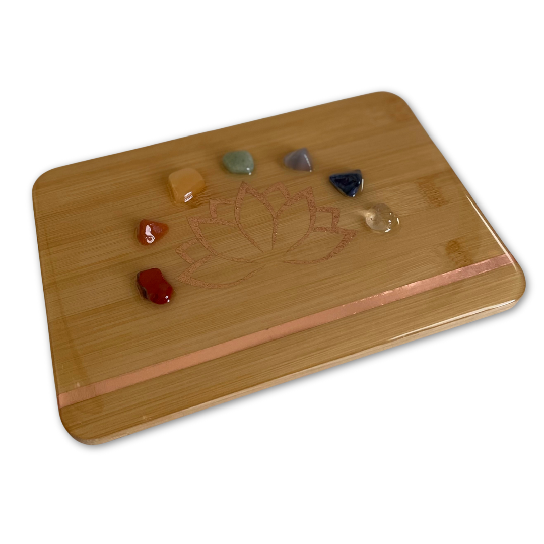 Lotus Bamboo Tray with Chakra Crystals