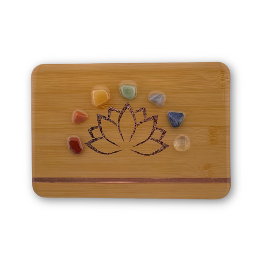 Lotus Bamboo Tray with Chakra Crystals