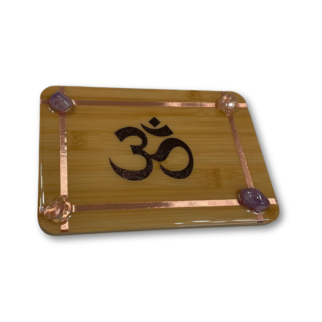 Om and Crystals Bamboo Tray