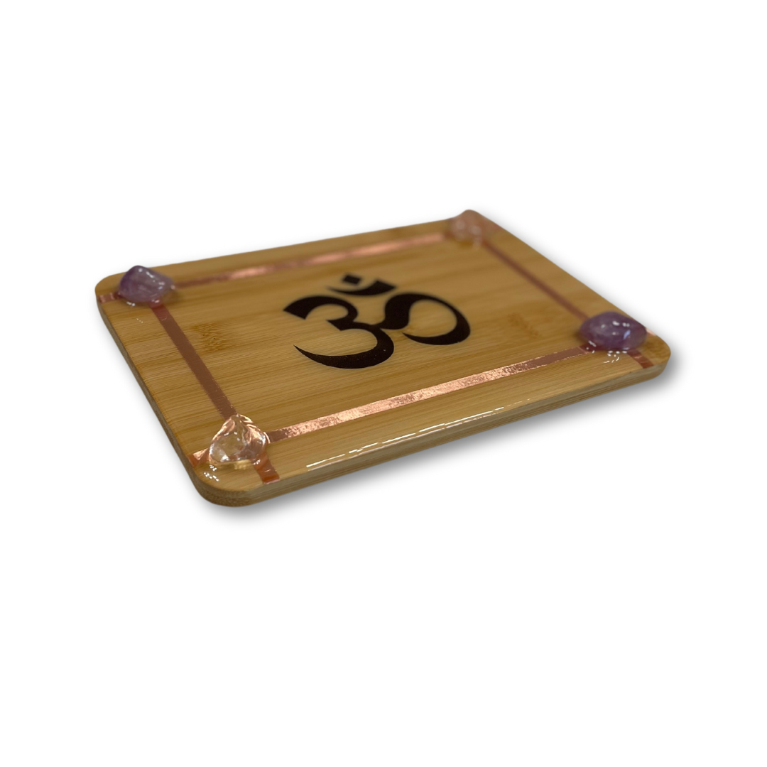 Om and Crystals Bamboo Tray