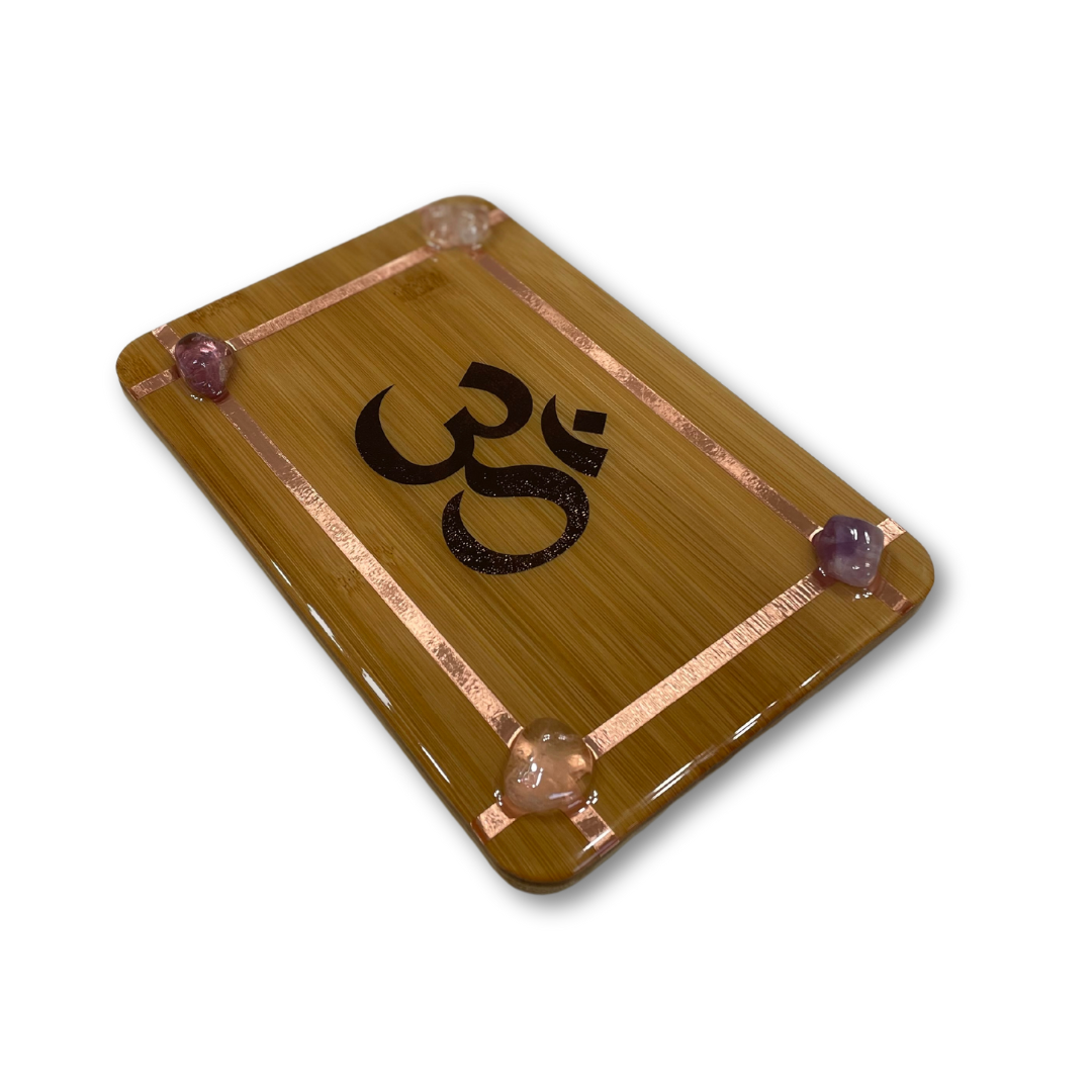 Om and Crystals Bamboo Tray
