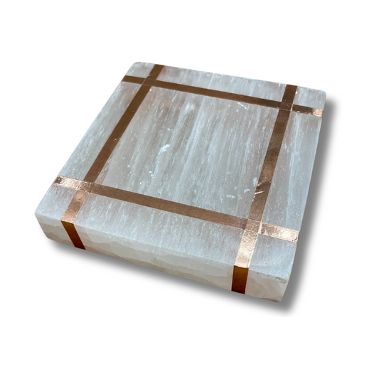 Copper-Infused Square Selenite Charging Plate (4")