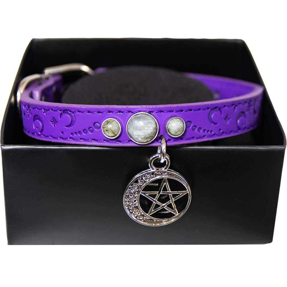 Purple Vegan Leather Triple Moon Cat & Small Dog Collar - Medium