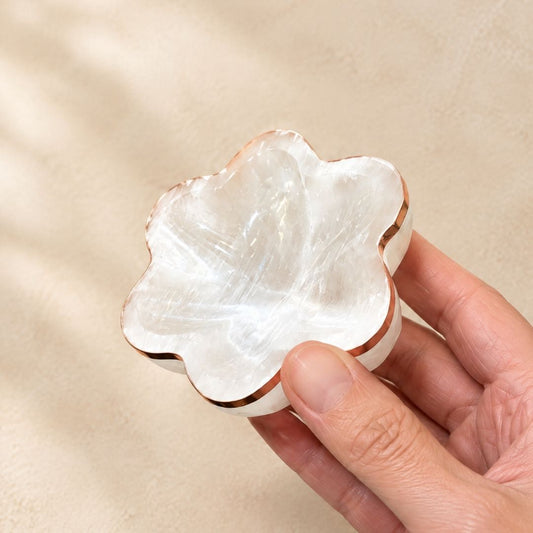 Copper-Infused Selenite Flower Bowl - 3" - Cleanse · Charge · Open