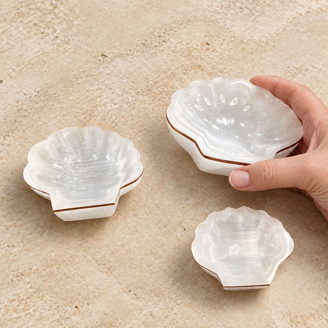 Copper-Infused Selenite Shell Bowl - Cleanse · Charge · Open