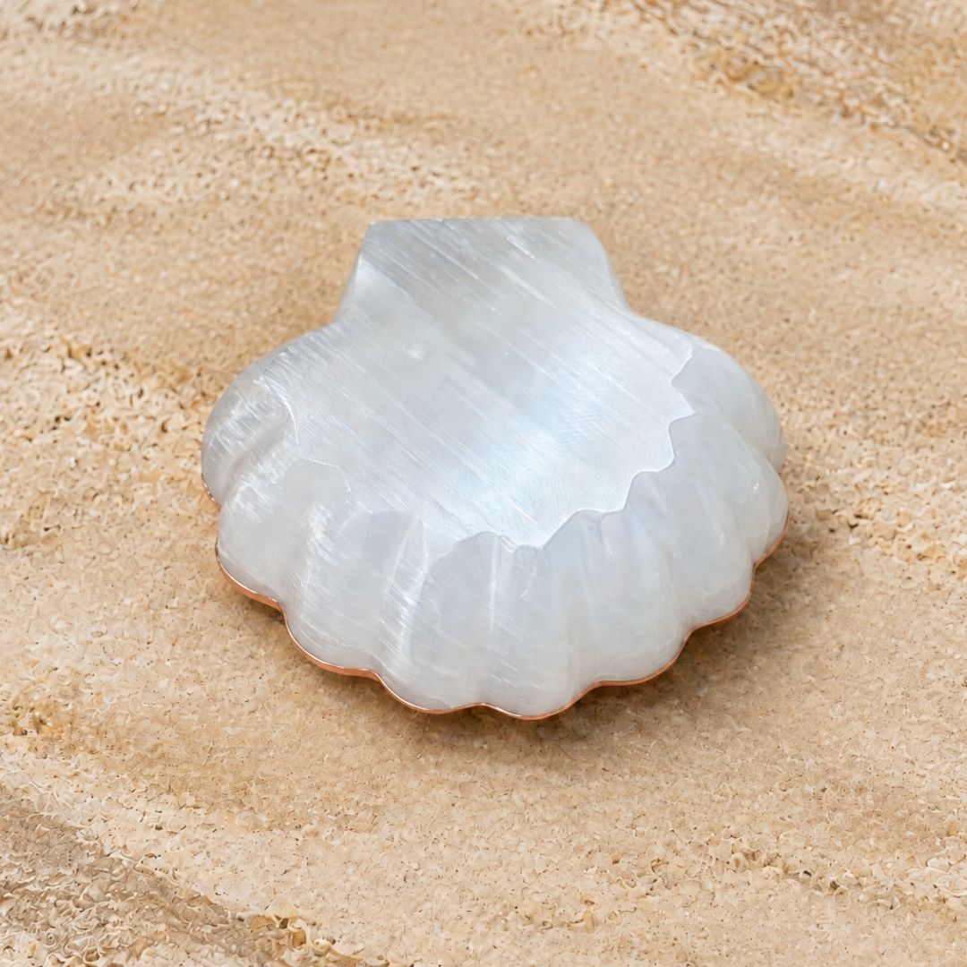Copper-Infused Selenite Shell Bowl - Cleanse · Charge · Open