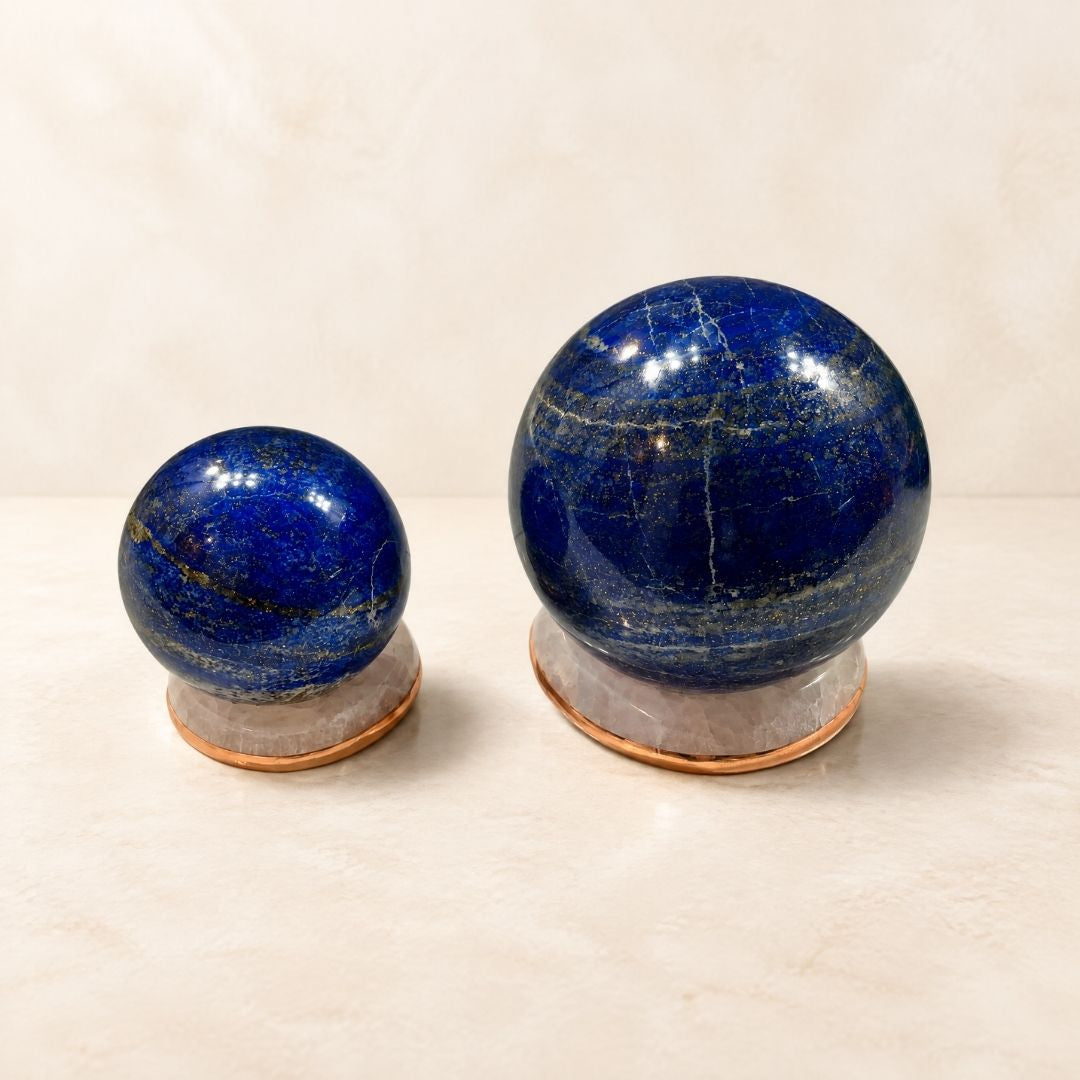 Copper-Infused Selenite Charging Sphere Stand | Crystal Holder & Display