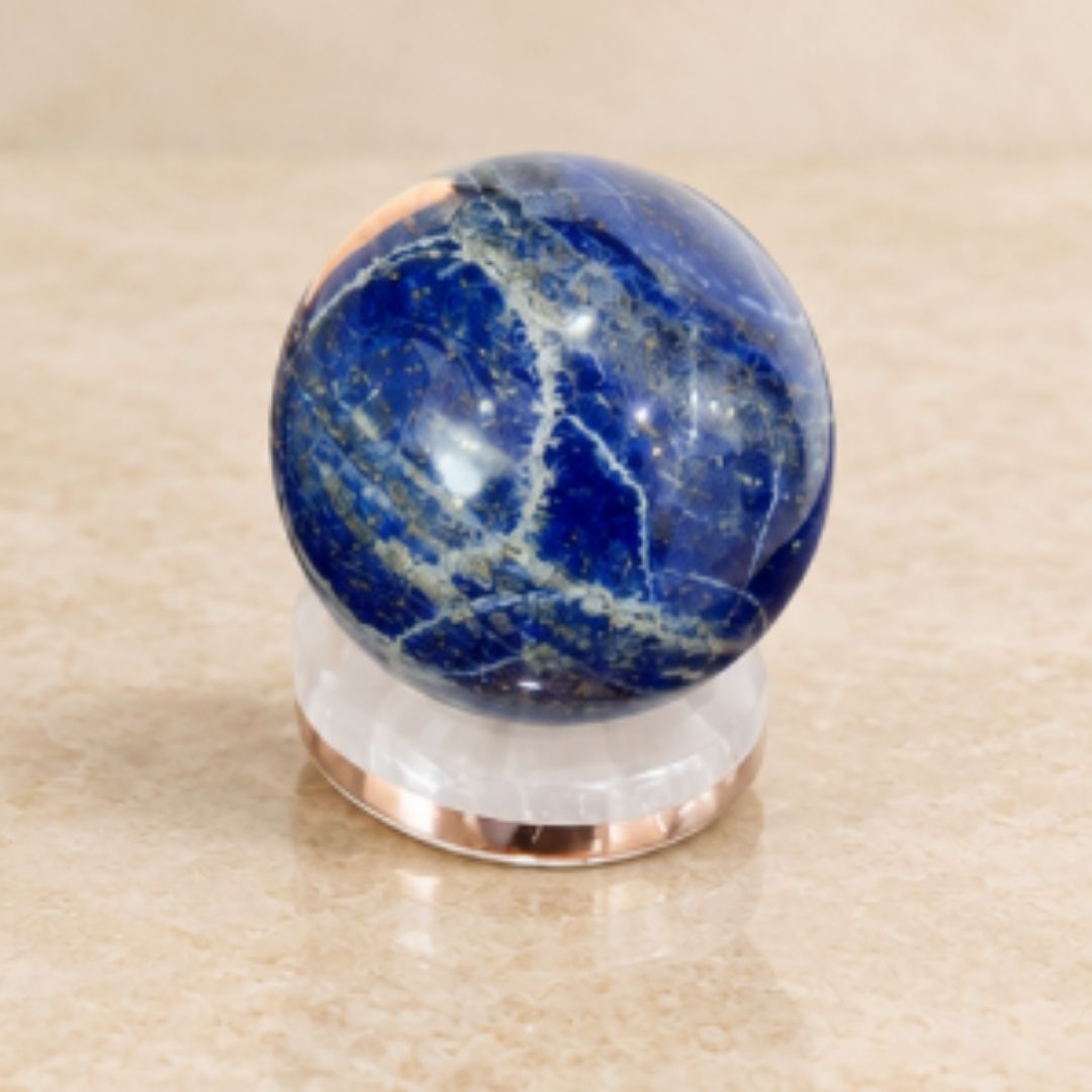Copper-Infused Selenite Charging Sphere Stand | Crystal Holder & Display