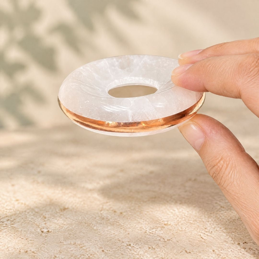 Copper-Infused Selenite Charging Sphere Stand | Crystal Holder & Display