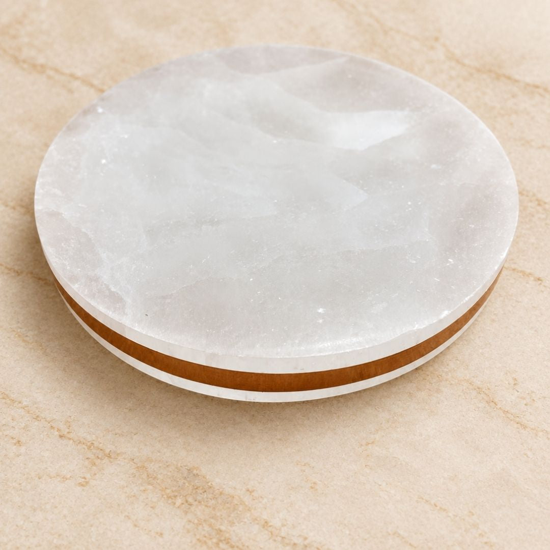 Copper-Infused Round Selenite Charging Plate (4")