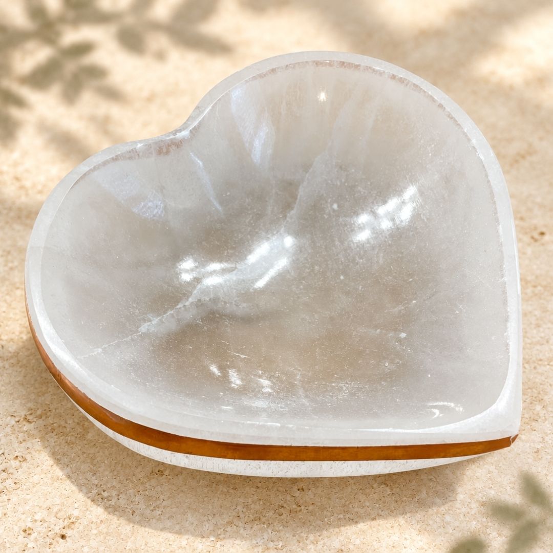 Copper-Infused Selenite Heart Bowl - 4"