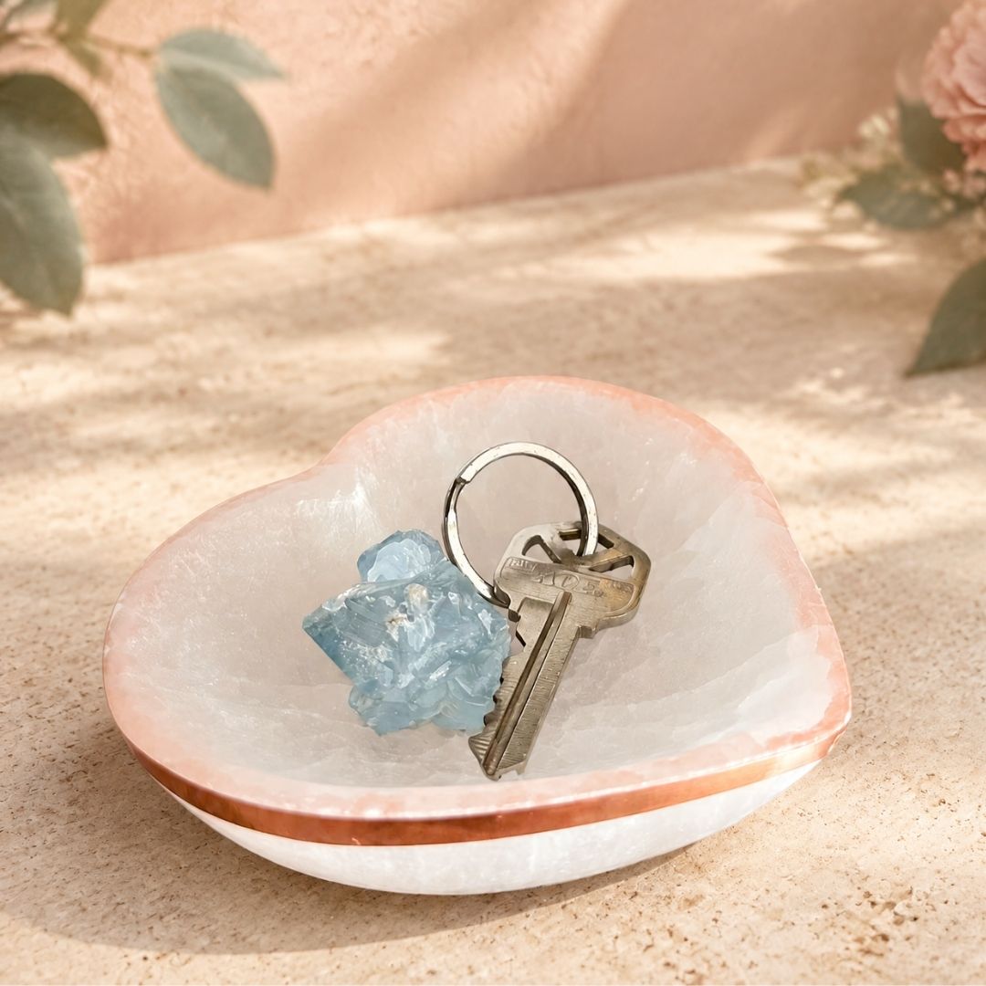 Copper-Infused Selenite Heart Bowl - 4"