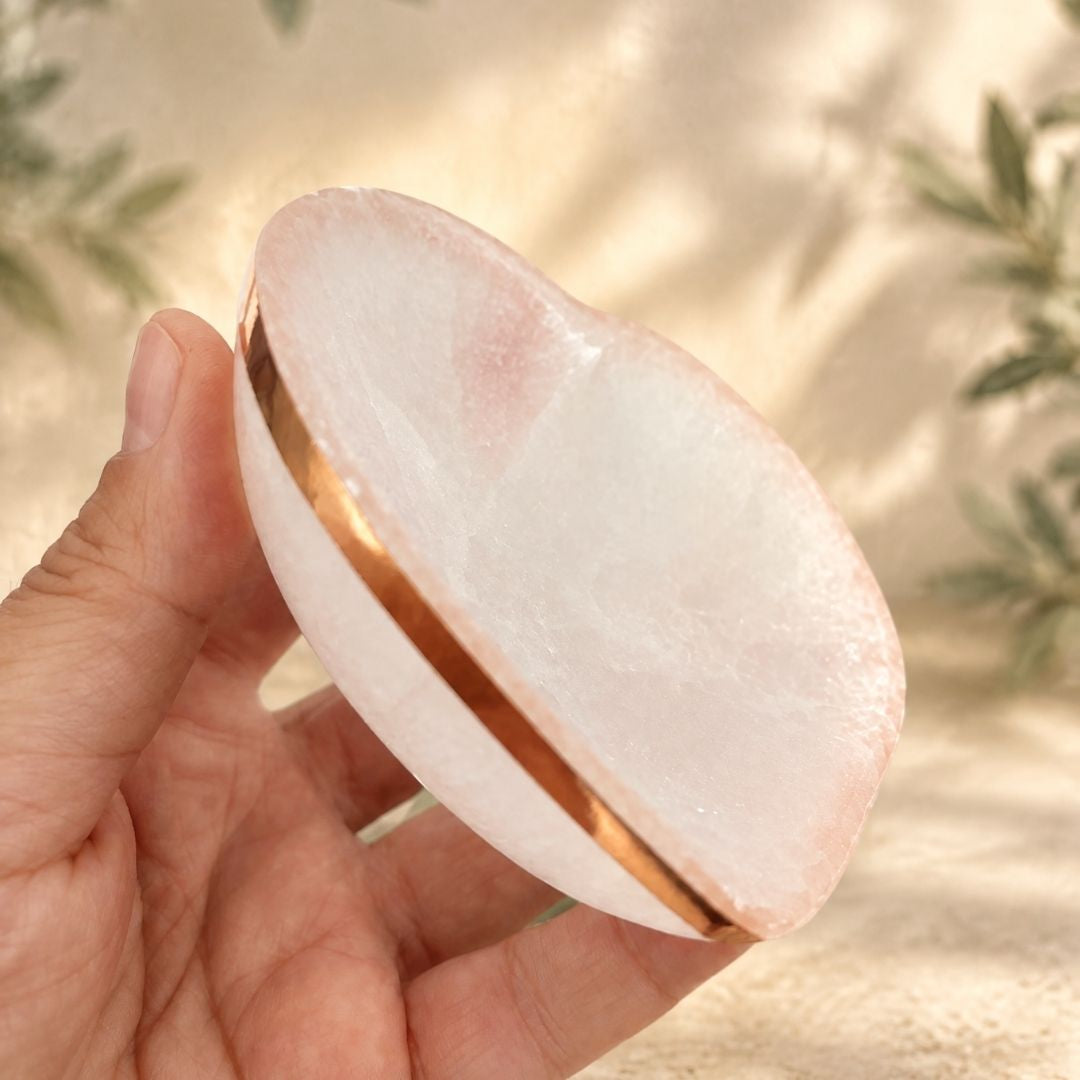 Copper-Infused Selenite Heart Bowl - 4"