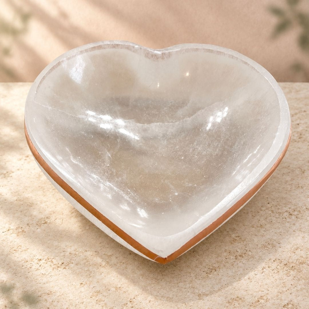 Copper-Infused Selenite Heart Bowl - 4"