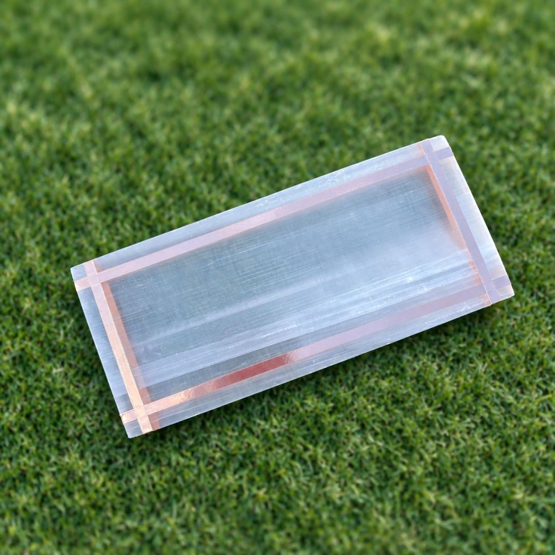 Copper-Infused Selenite Charging Plate - 8" x 3.5" - Cleanse · Charge · Lay out