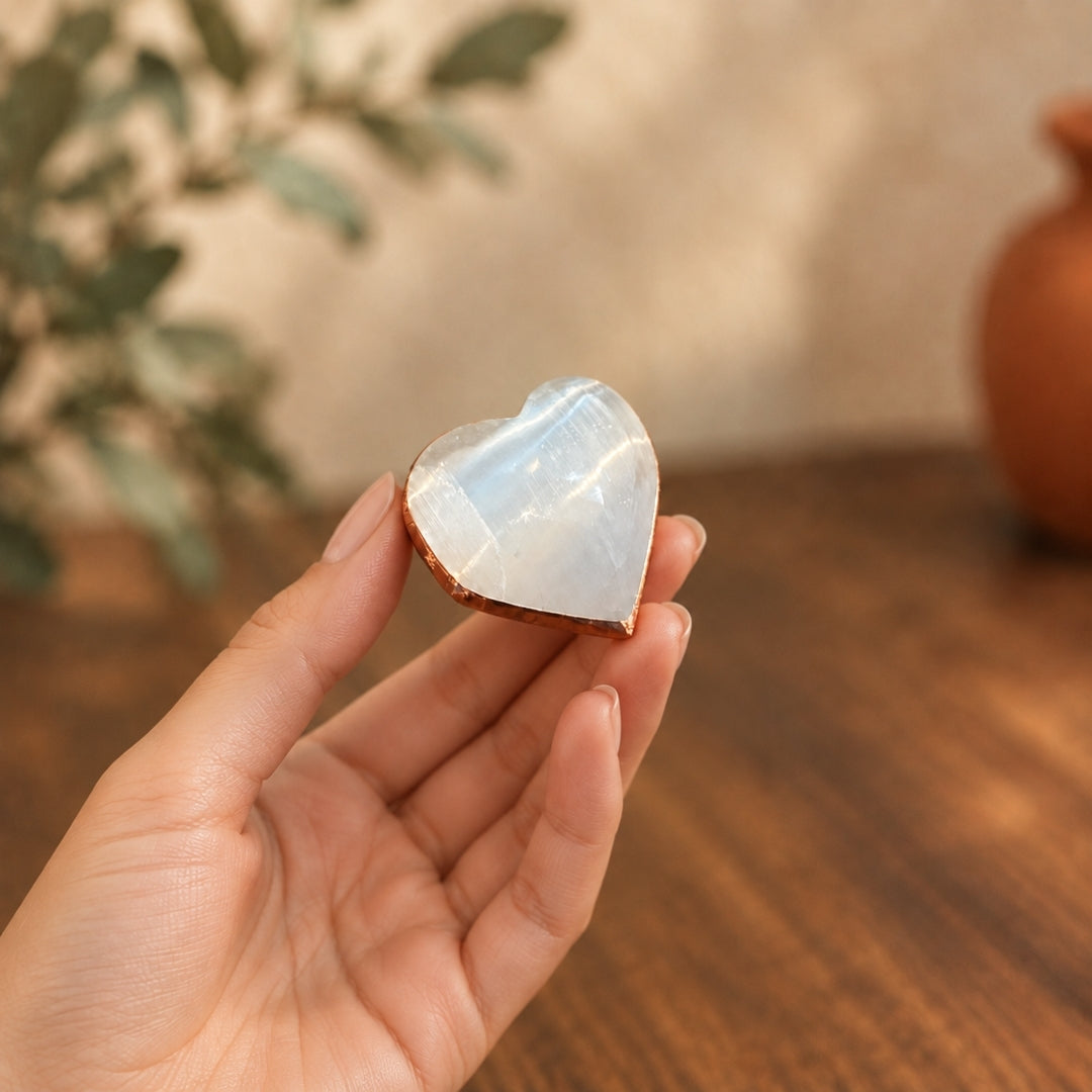 Copper-Infused Selenite Heart - 1.25-1.50"