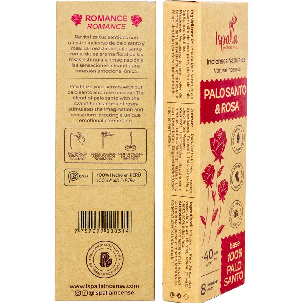 Ispalla Natural Incense - Palo Santo & Rose (8 Sticks)