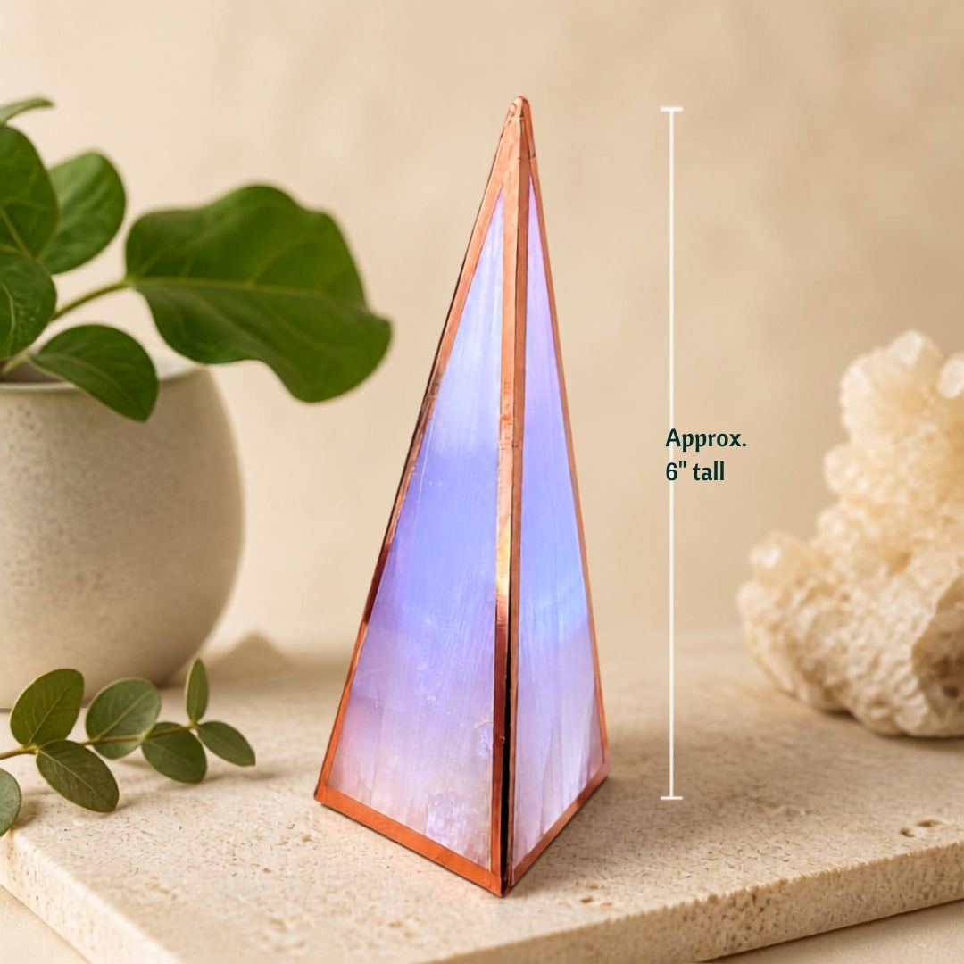 Copper Infused Selenite Pyramid (6") LED Lamp w/USB cable included: Healing Crystal Decor