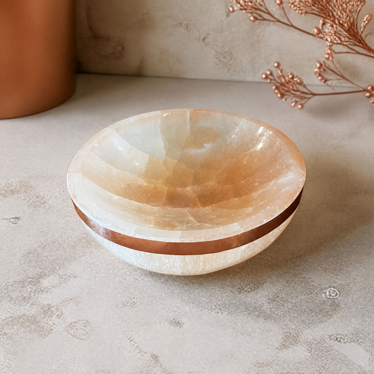 Copper-Infused Orange Selenite Round Bowl - 4"