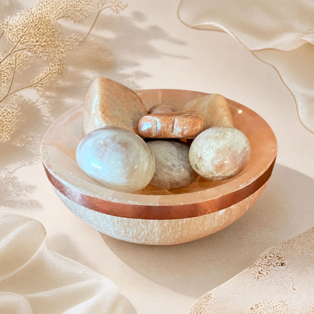 Copper-Infused Orange Selenite Round Bowl - 4"
