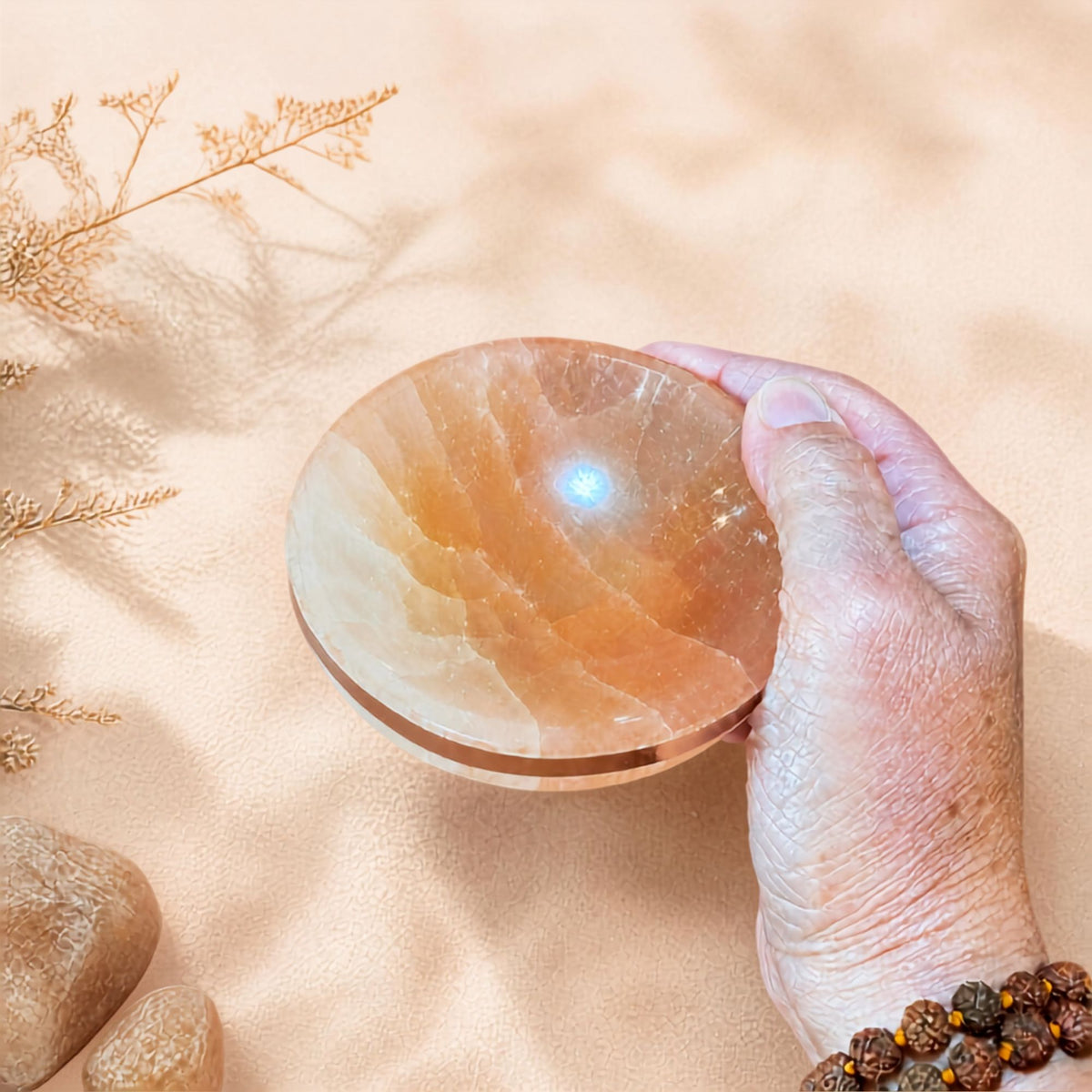 Copper-Infused Orange Selenite Round Bowl - 4"