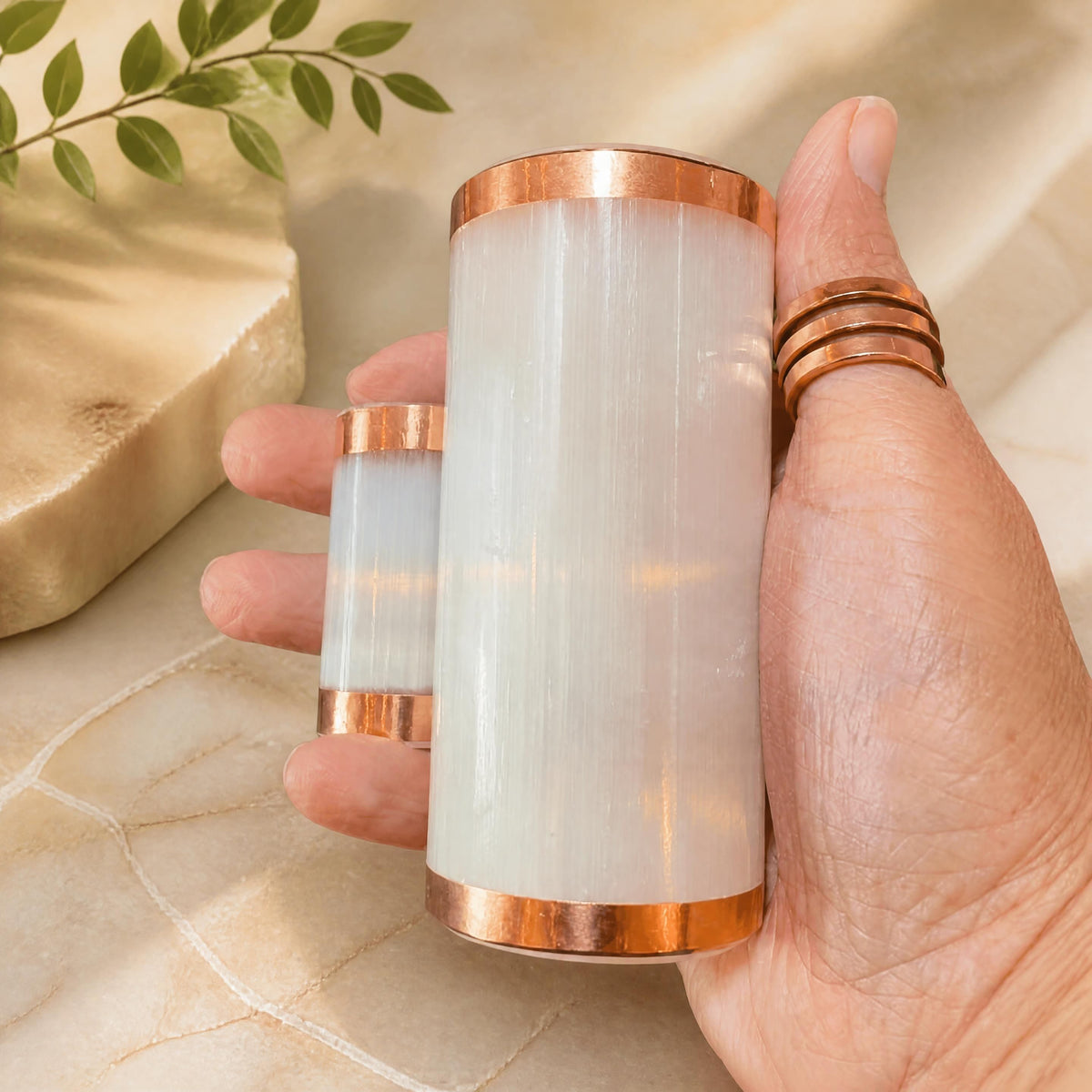 Copper-Infused Selenite Harmonizer Cylinder (2–3.75")