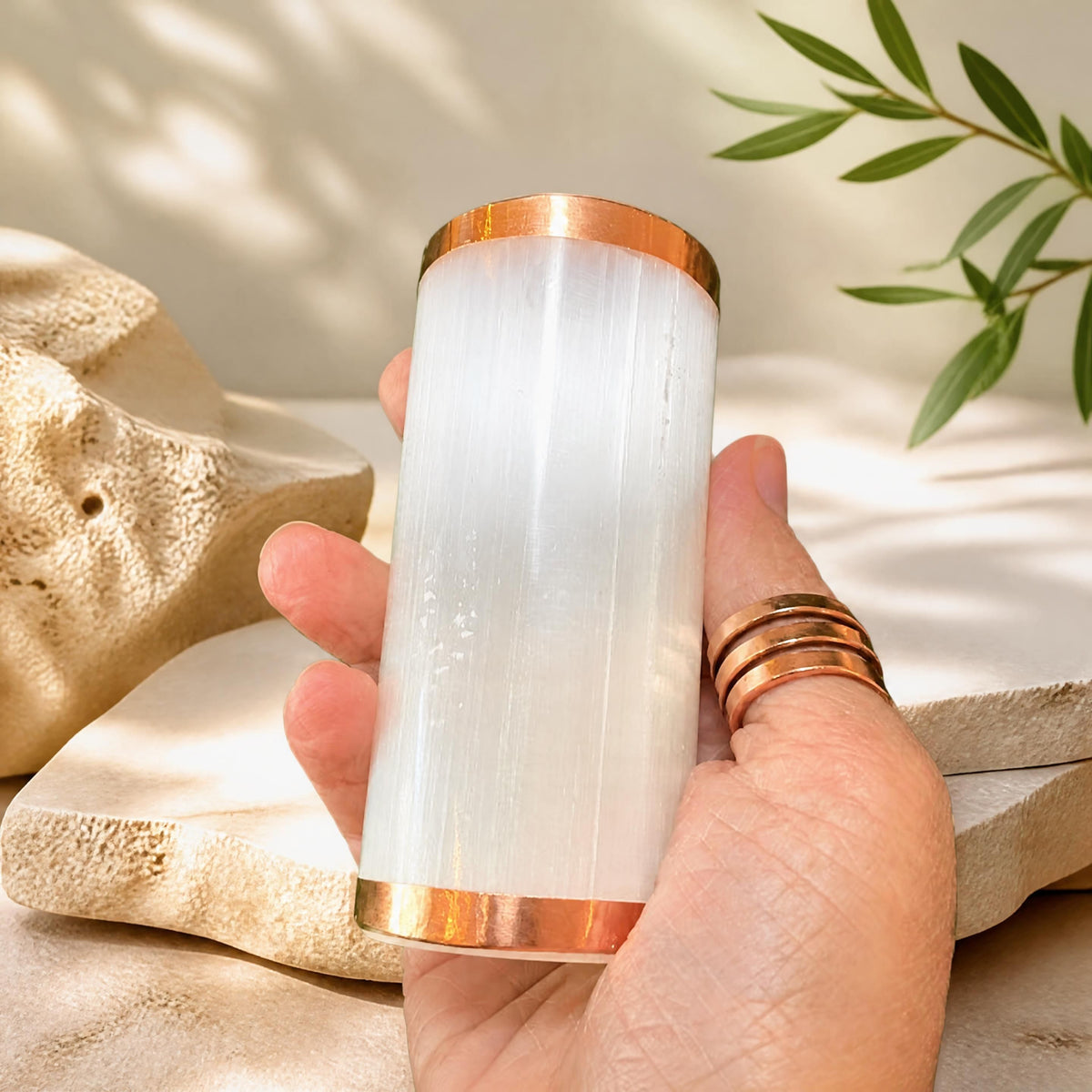 Copper-Infused Selenite Harmonizer Cylinder (2–3.75")