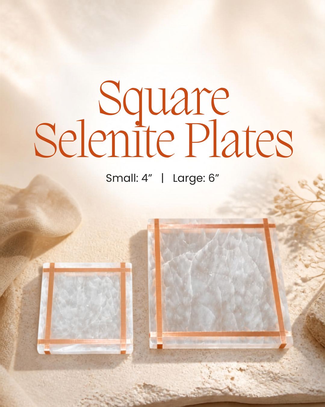 Copper-Infused Selenite Square Charging Plate (4–6")