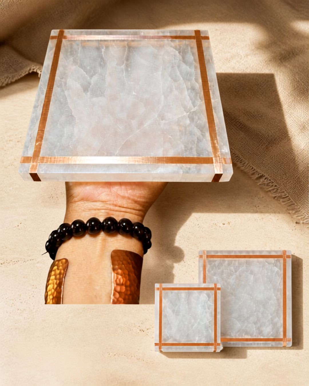 Copper-Infused Selenite Square Charging Plate (4–6")