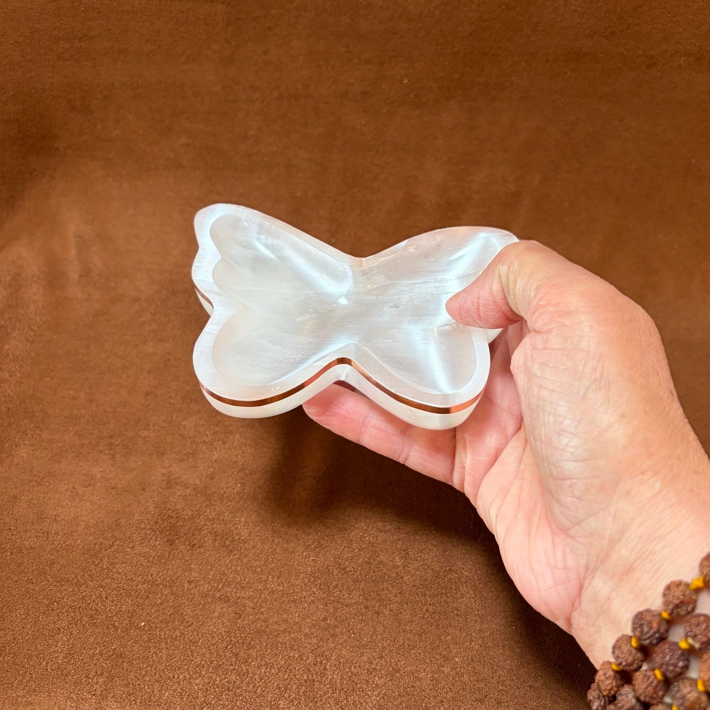 Copper-Infused Butterfly Selenite Bowl | Crystal Charging & Cleansing Dish