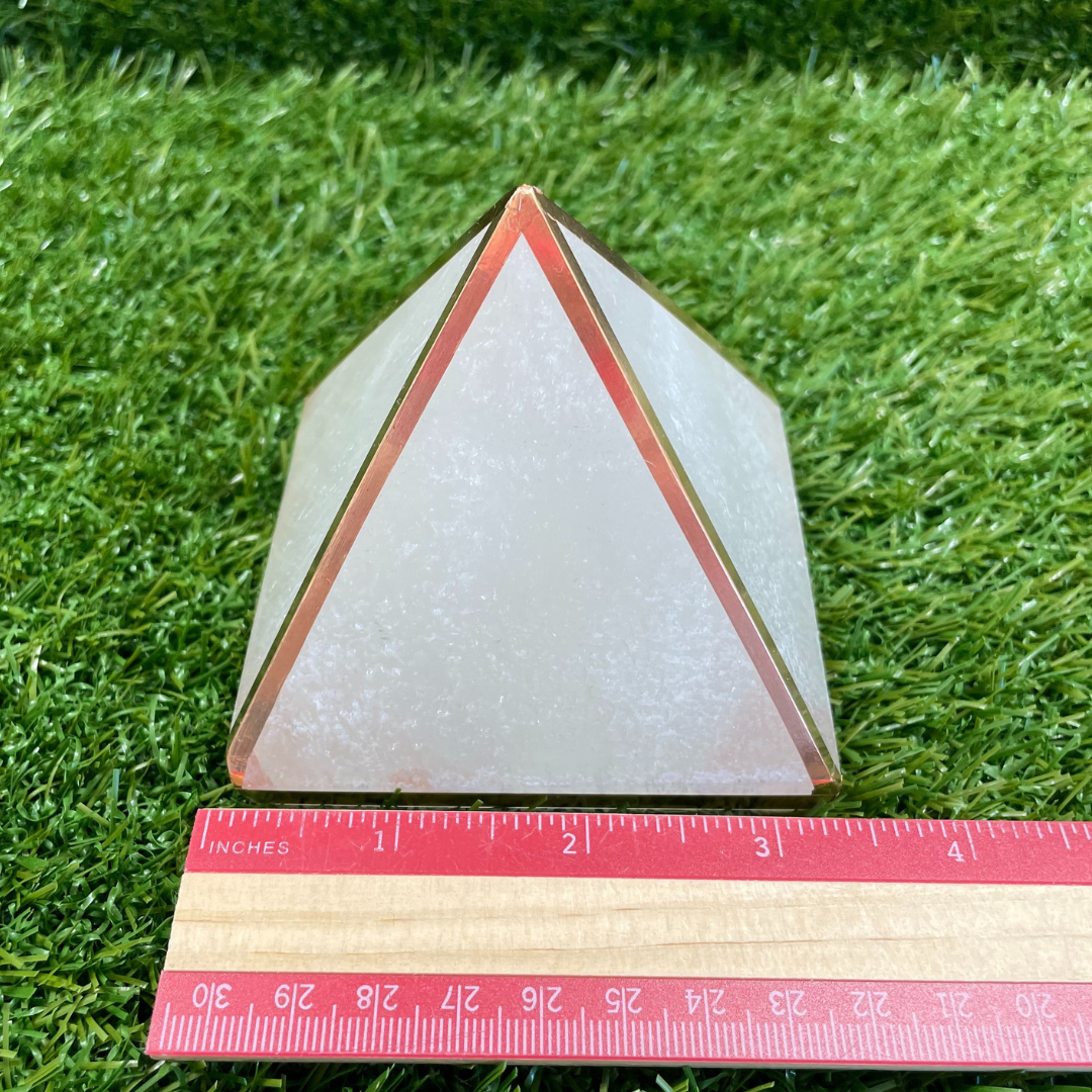 XL Copper-Infused Selenite Pyramid - Approx 3.25x3.25x2.75"