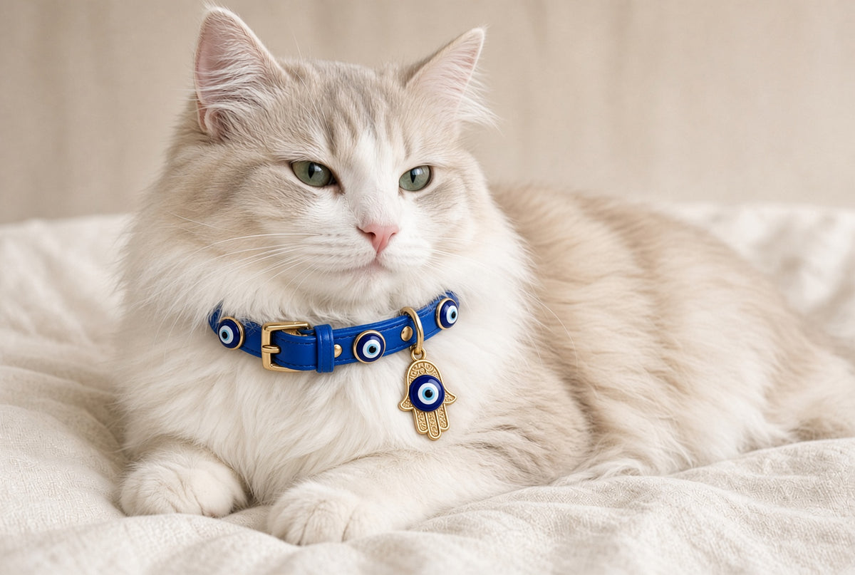 Evil Eye & Hand of Fatima Vegan Leather  Pet Collar – Small (Cat/Dog)