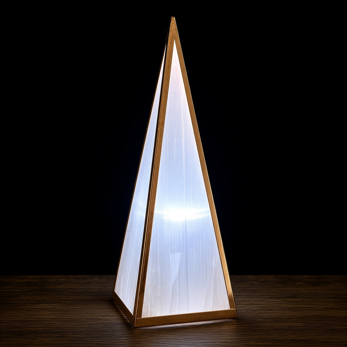 Copper Infused Selenite Pyramid (6") LED Lamp w/USB cable included: Healing Crystal Decor