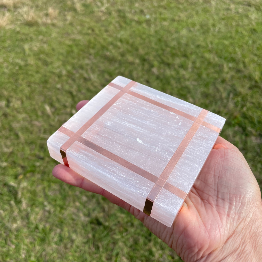 Copper-Infused Square Selenite Charging Plate (4")