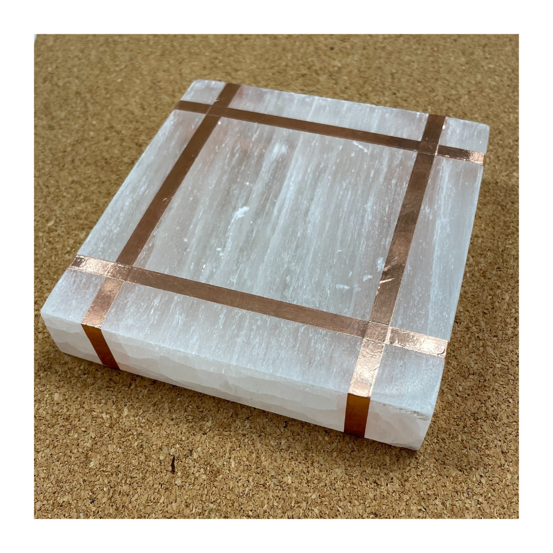 Copper-Infused Square Selenite Charging Plate (4")