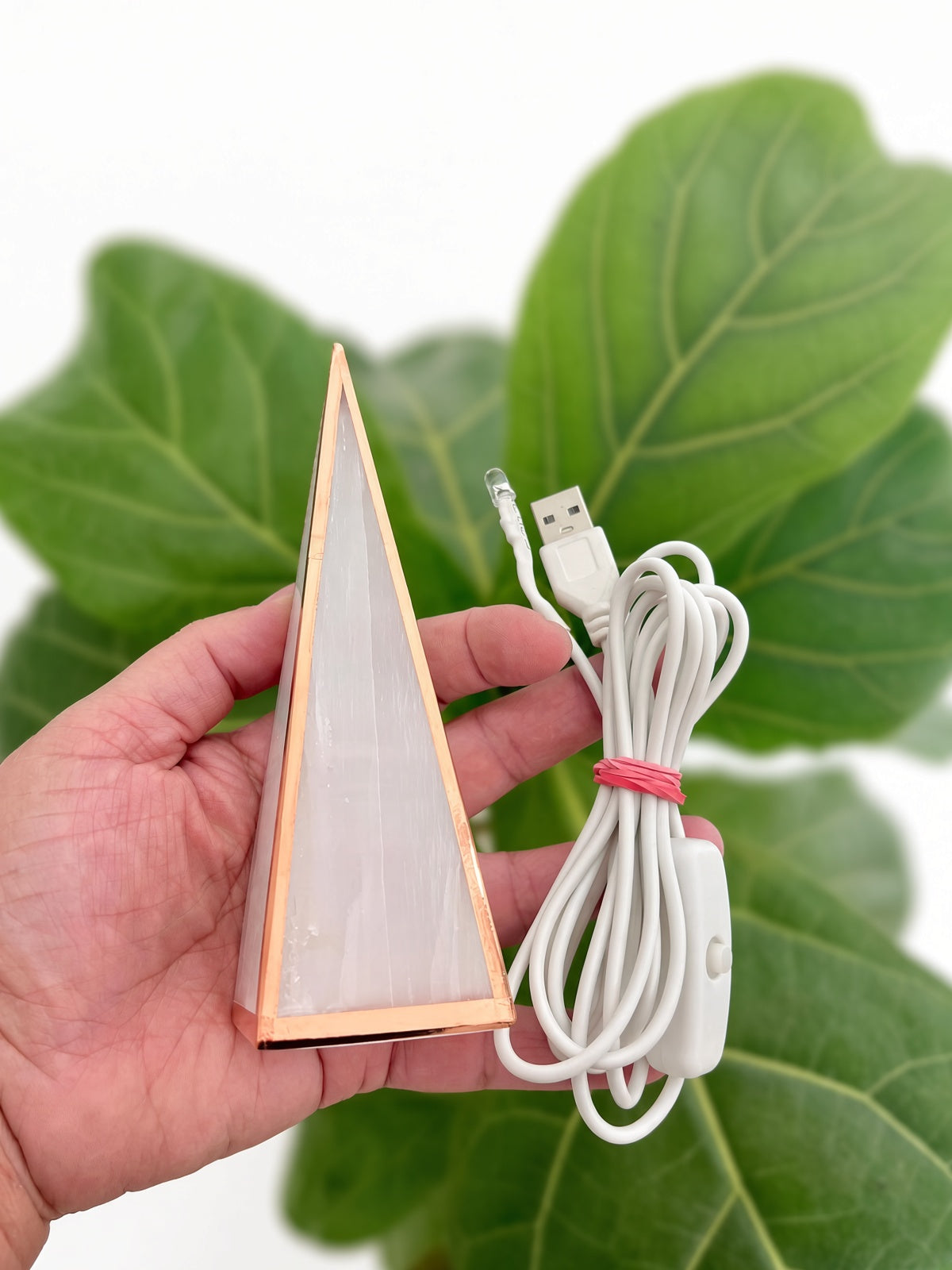 Copper Infused Selenite Pyramid (6") LED Lamp w/USB cable included: Healing Crystal Decor